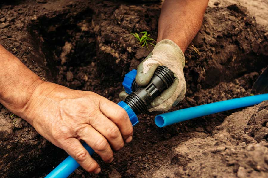 Water line repair with pipe fitting